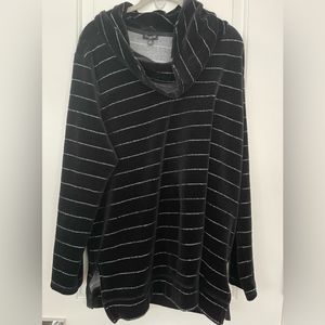 Talbots Womens Black Striped Velour Cowl Neck Long Sleeve Pullover Sweater Sz 1X